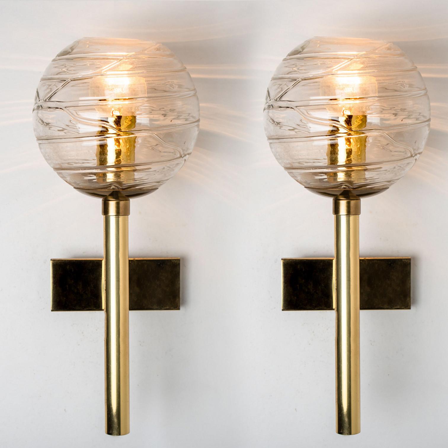 Other Pair of Murano Clear Glass and Brass Wall Lights by Doria Leuchten, 1960s For Sale