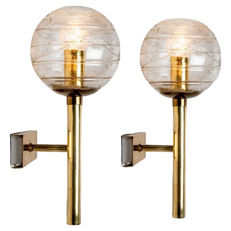 Pair of Murano Clear Glass and Brass Wall Lights by Doria Leuchten, 1960s For Sale