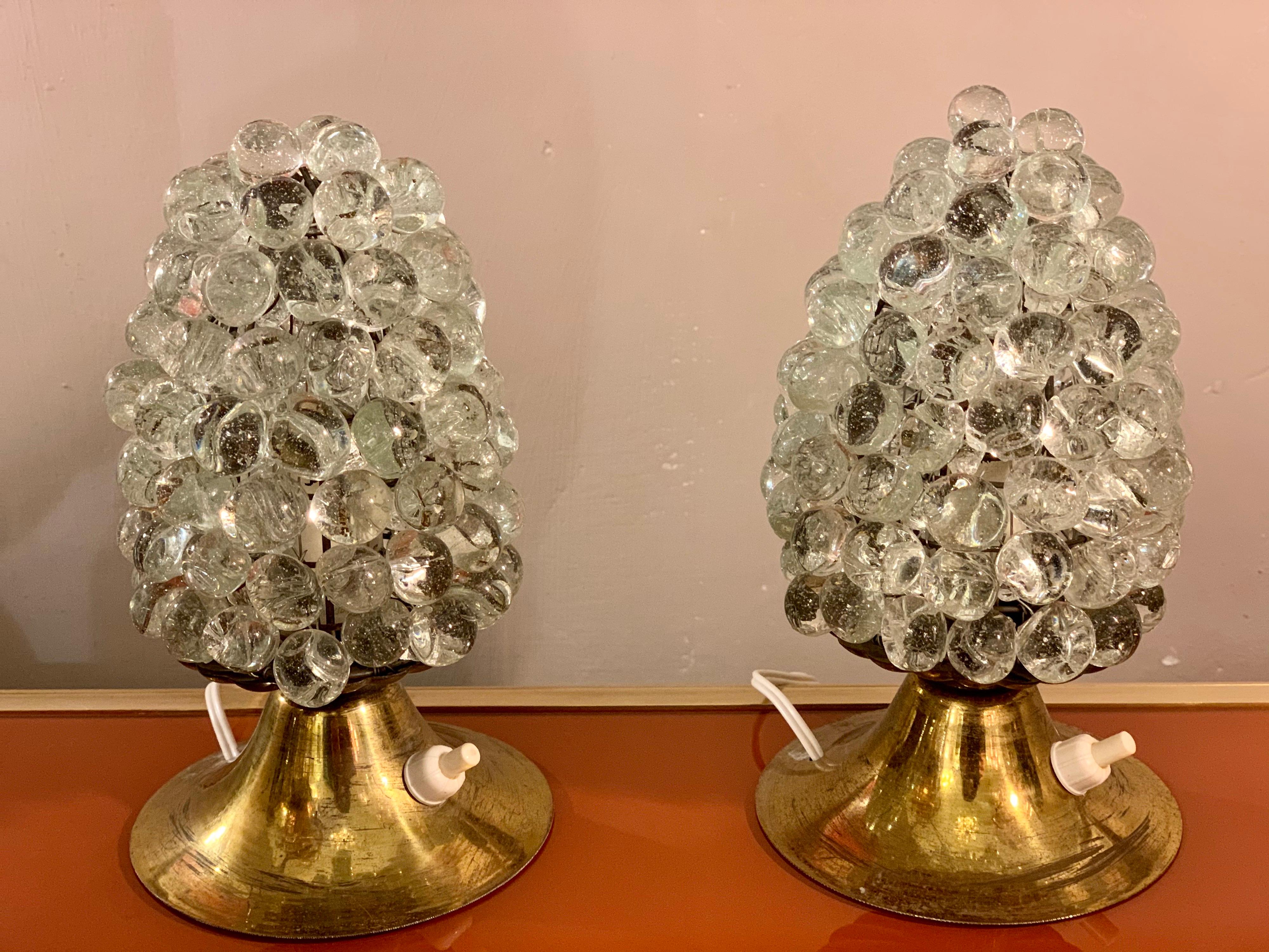 Pair of Murano Clear Glass Grape Nightstand Lamps, 1950s 4