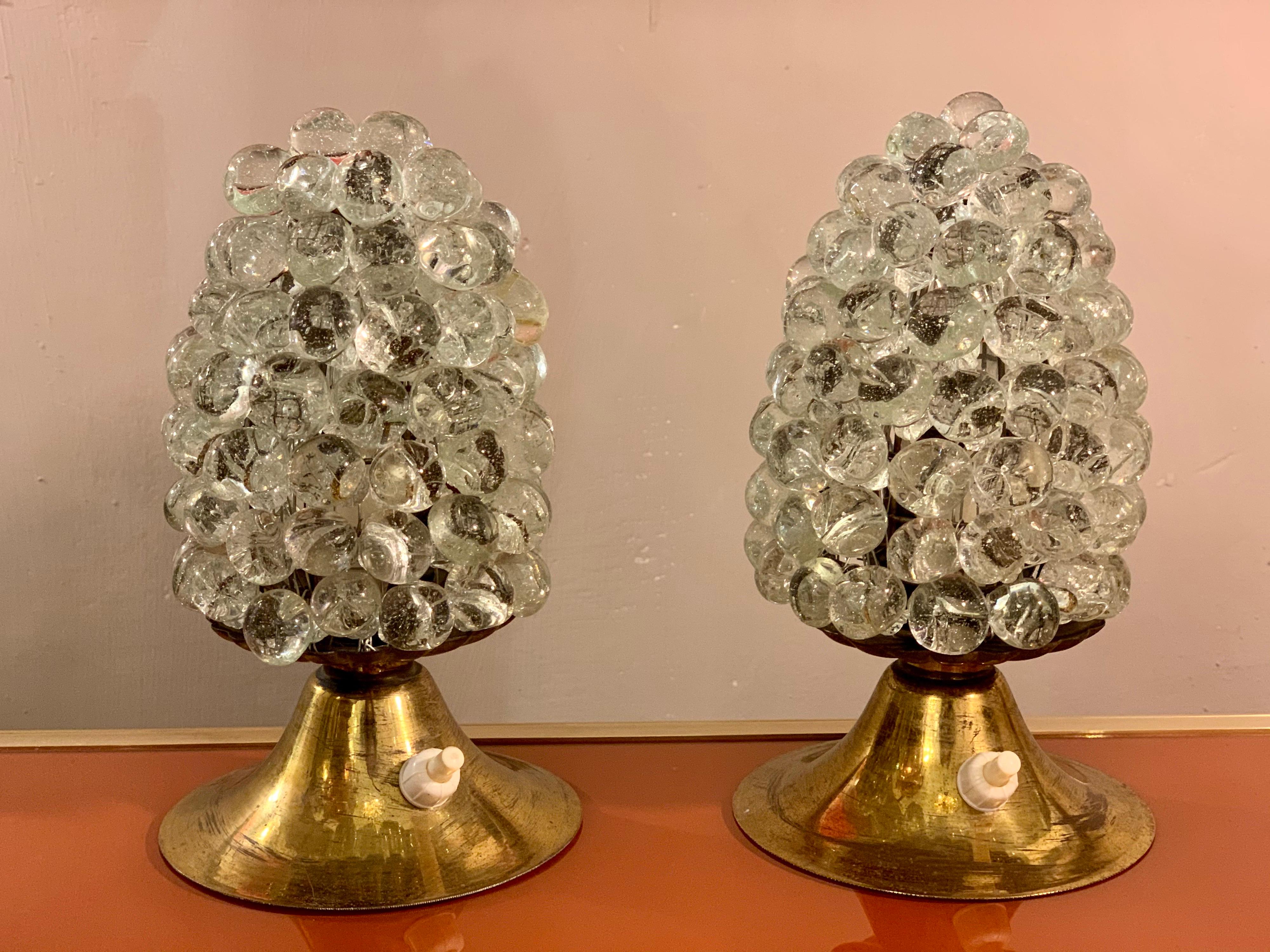 Pair of Murano Clear Glass Grape Nightstand Lamps, 1950s 5