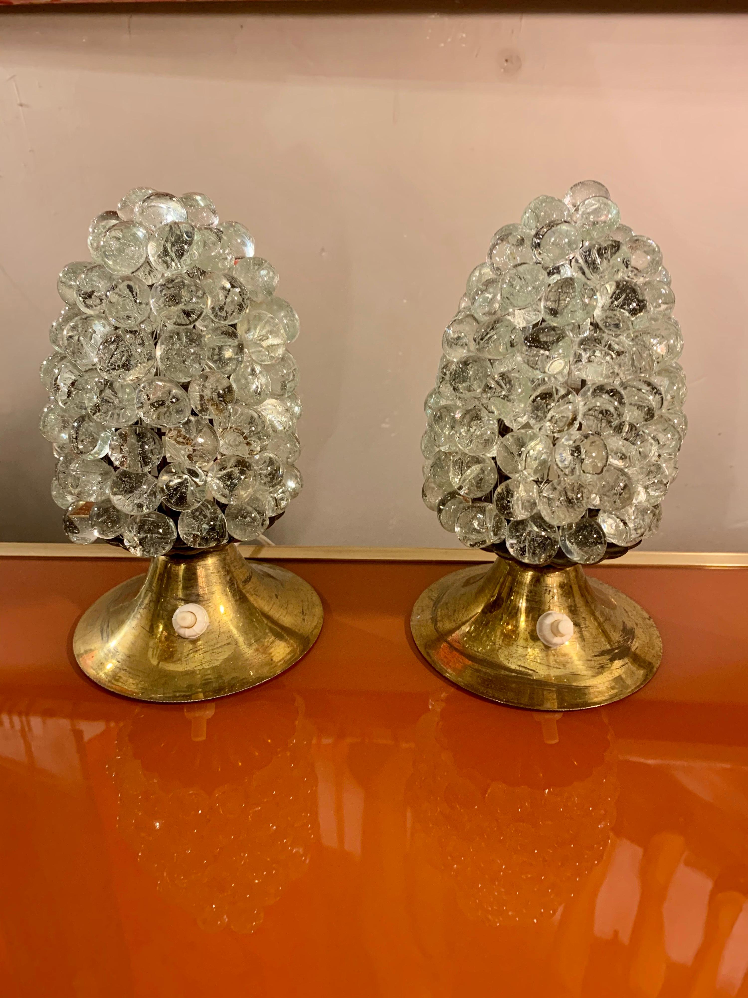 Mid-Century Modern Pair of Murano Clear Glass Grape Nightstand Lamps, 1950s