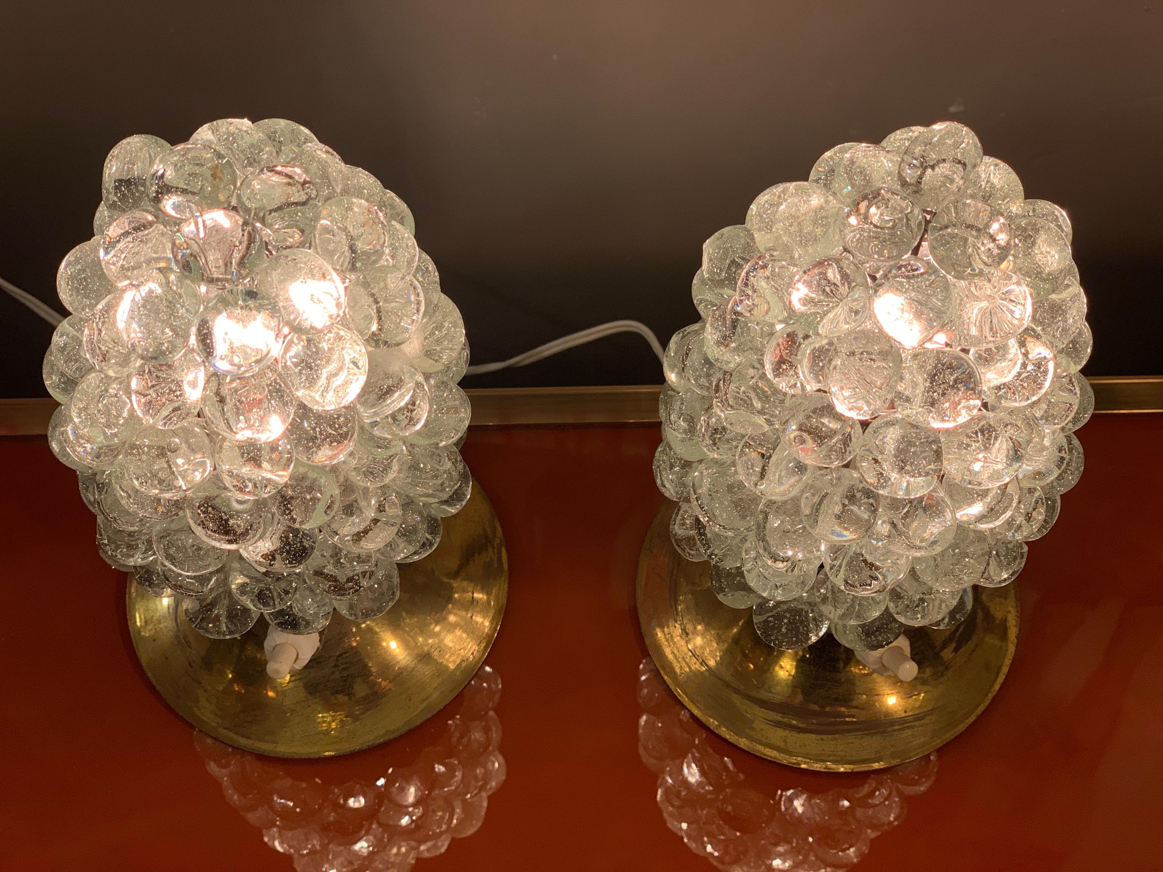 Pair of Murano Clear Glass Grape Nightstand Lamps, 1950s In Excellent Condition In Florence, IT