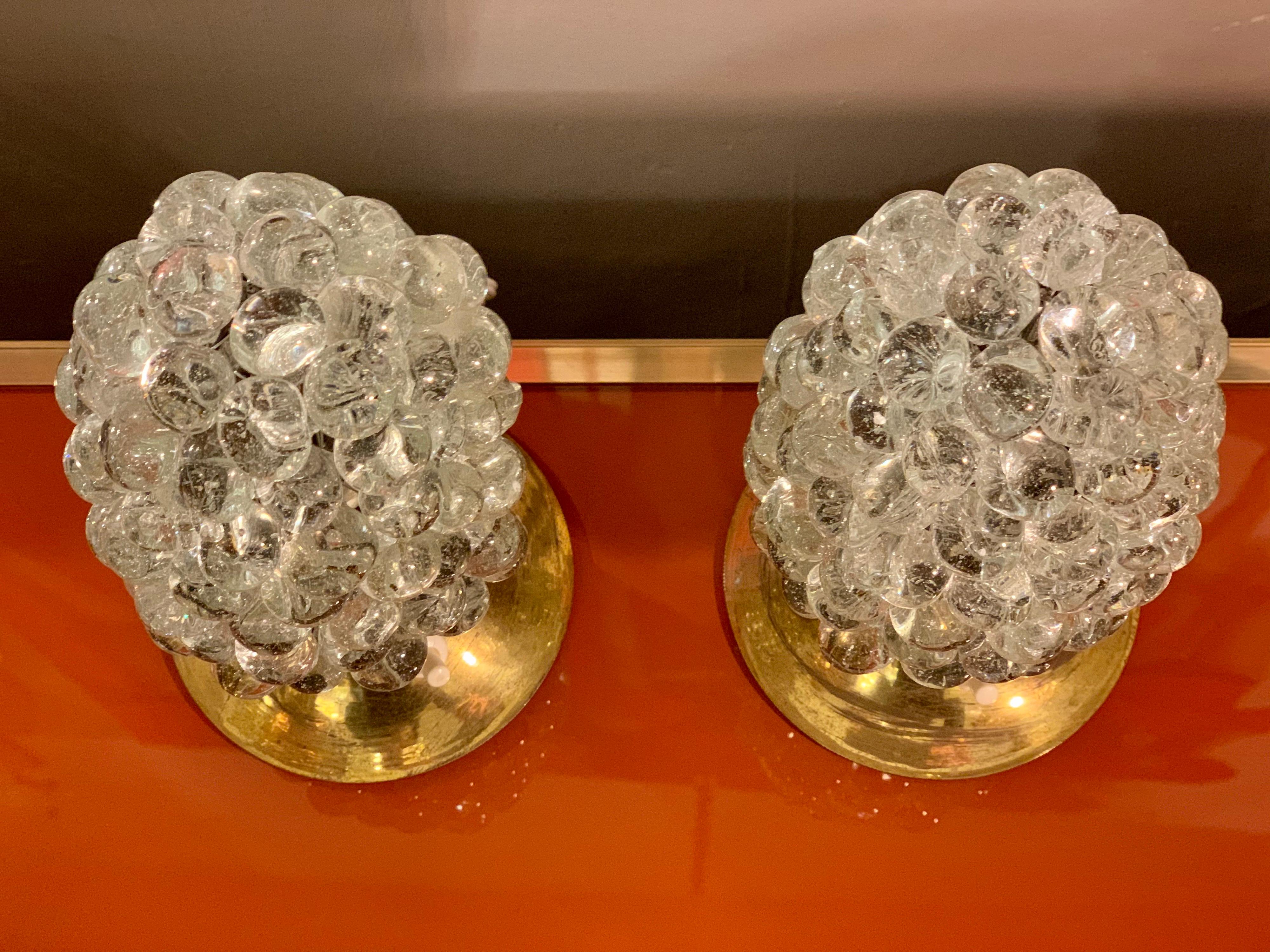 Mid-20th Century Pair of Murano Clear Glass Grape Nightstand Lamps, 1950s