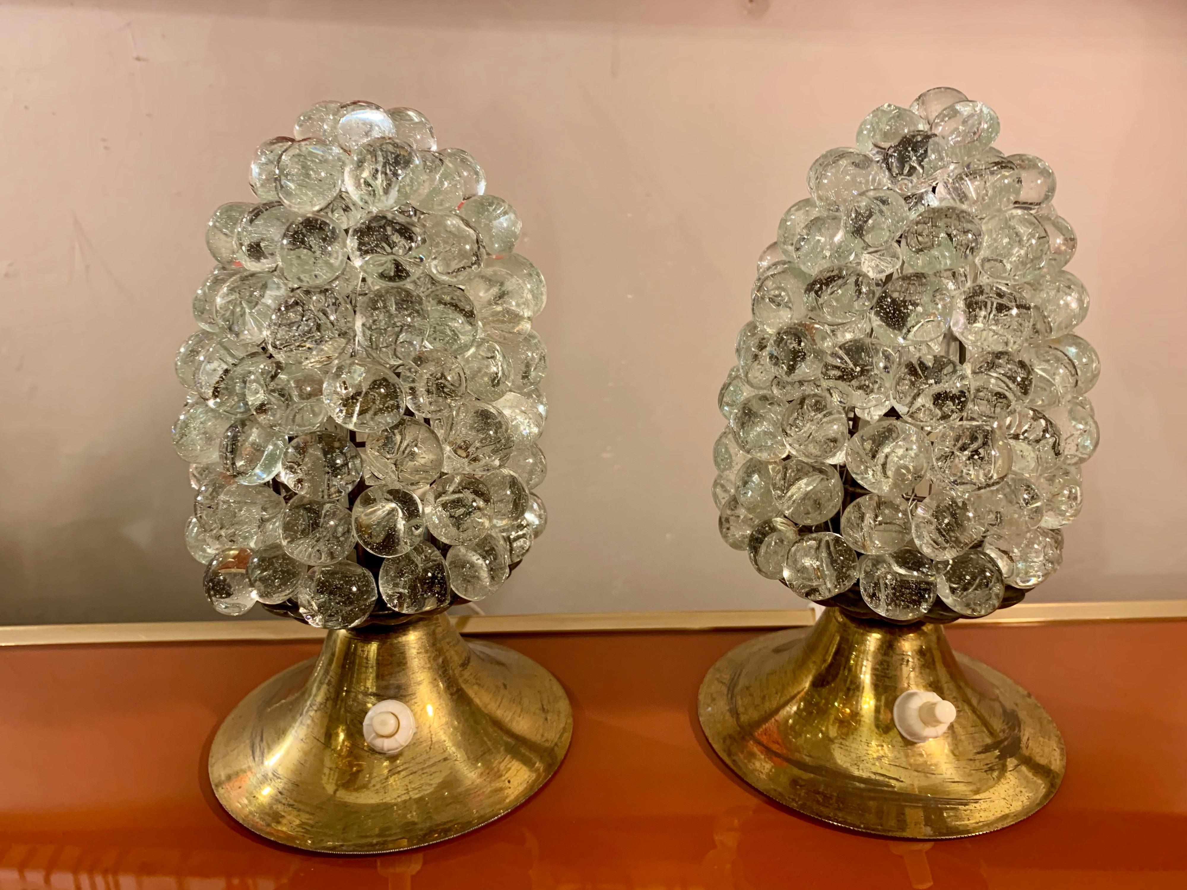 Murano Glass Pair of Murano Clear Glass Grape Nightstand Lamps, 1950s