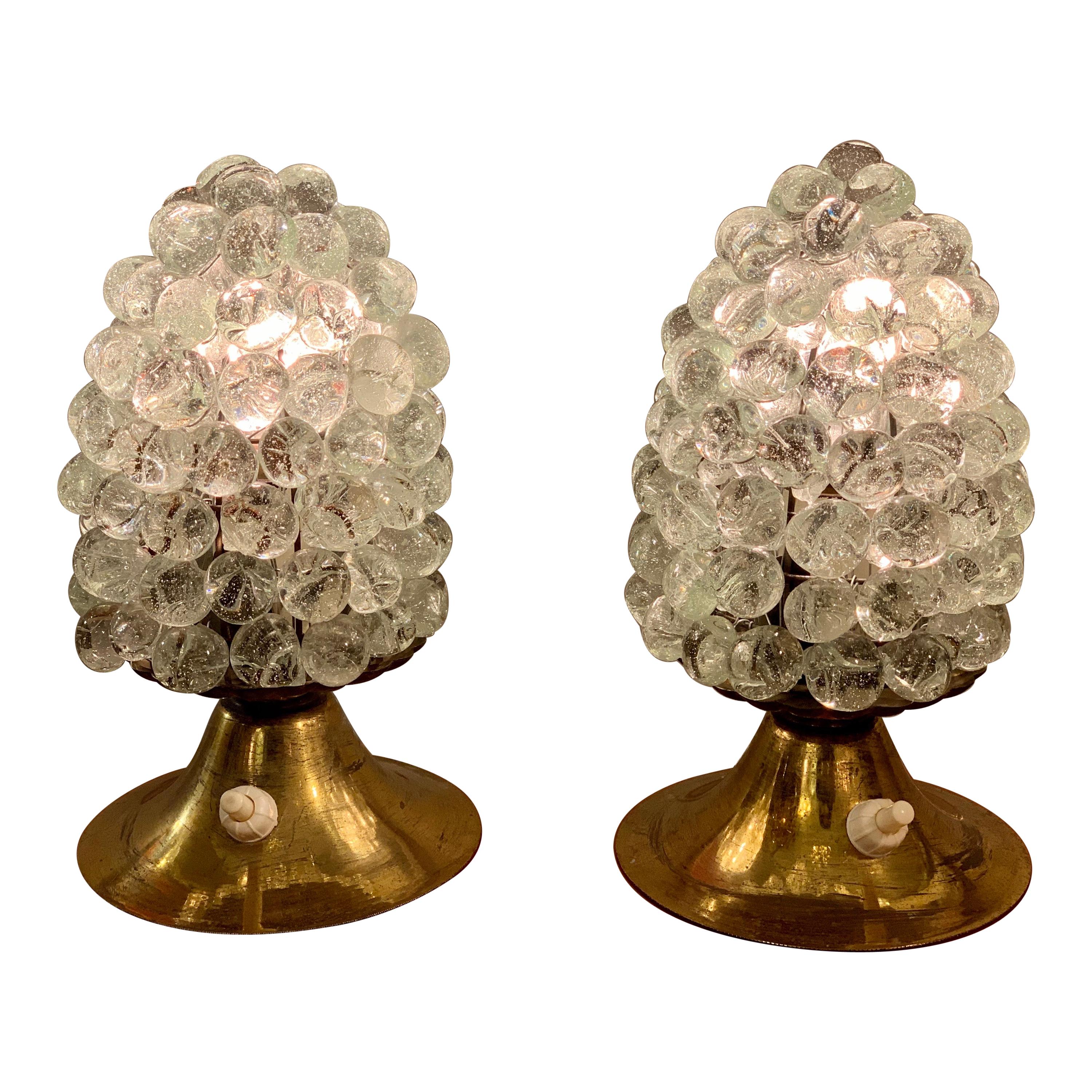 Pair of Murano Clear Glass Grape Nightstand Lamps, 1950s