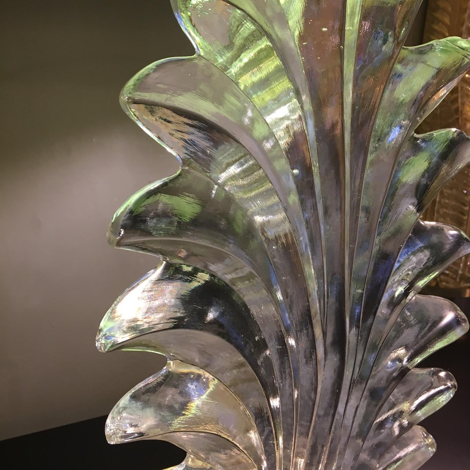 Pareja de lámparas de sobremesa de cristal transparente de Murano con pantallas de doble color Años 80 en venta 9