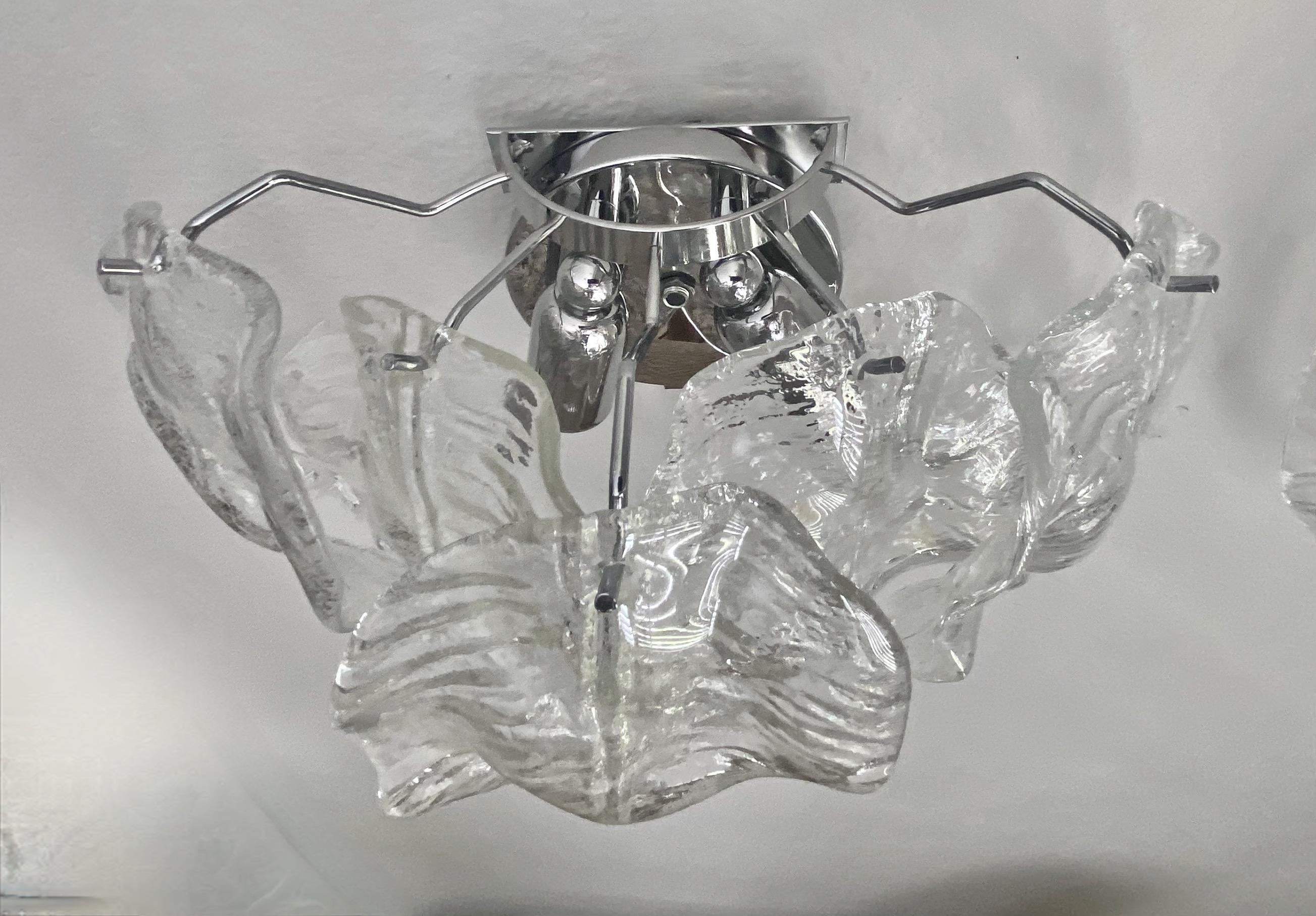 Pair of Murano Clear Glass Leaf Wall Sconces 4