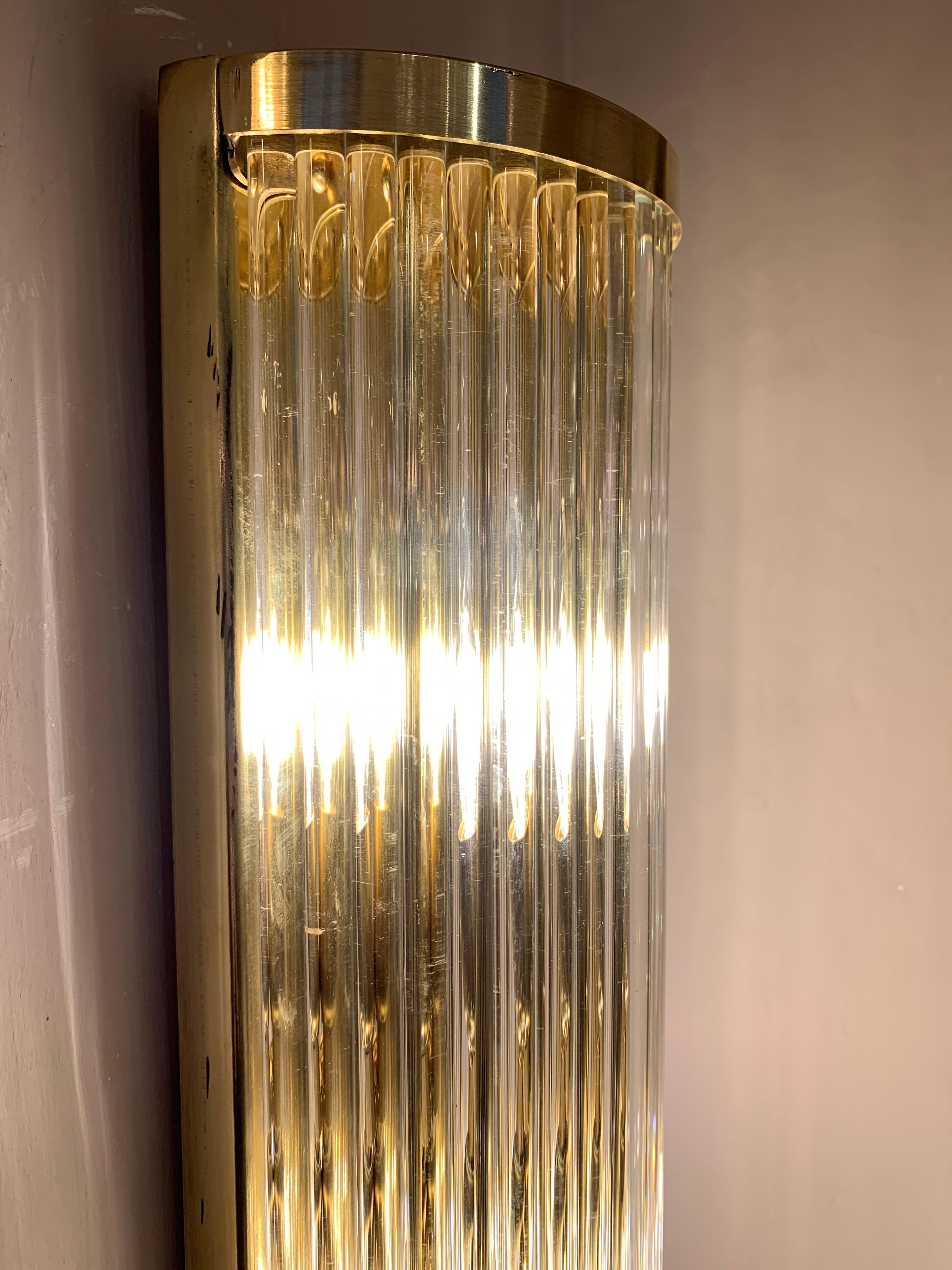 Pair of Murano Clear Glass Wall Sconces with Brass Structure, 1980s For Sale 9