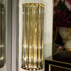 Pair of Murano Clear Glass Wall Sconces with Brass Structure, 1980s