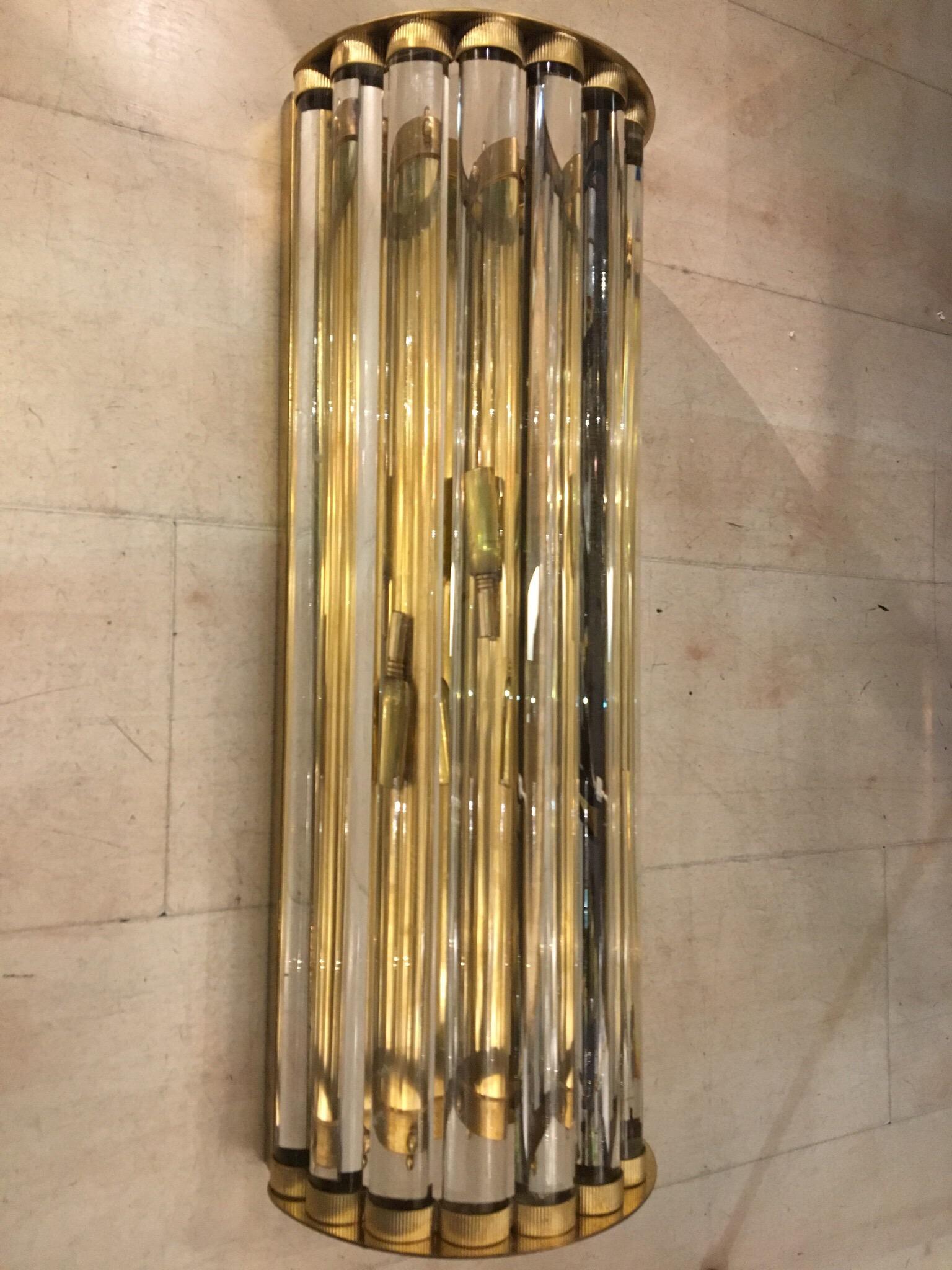 Pair of Murano Clear Glass Wall Sconces with Brass Structure, 1980s 2