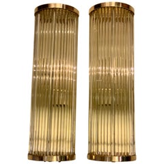 Pair of Murano Clear Glass Wall Sconces with Brass Structure, 1980s