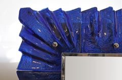 Pair of Murano Cobalt Blue Glass Mirrors with Nickel Plated Trims, in Stock