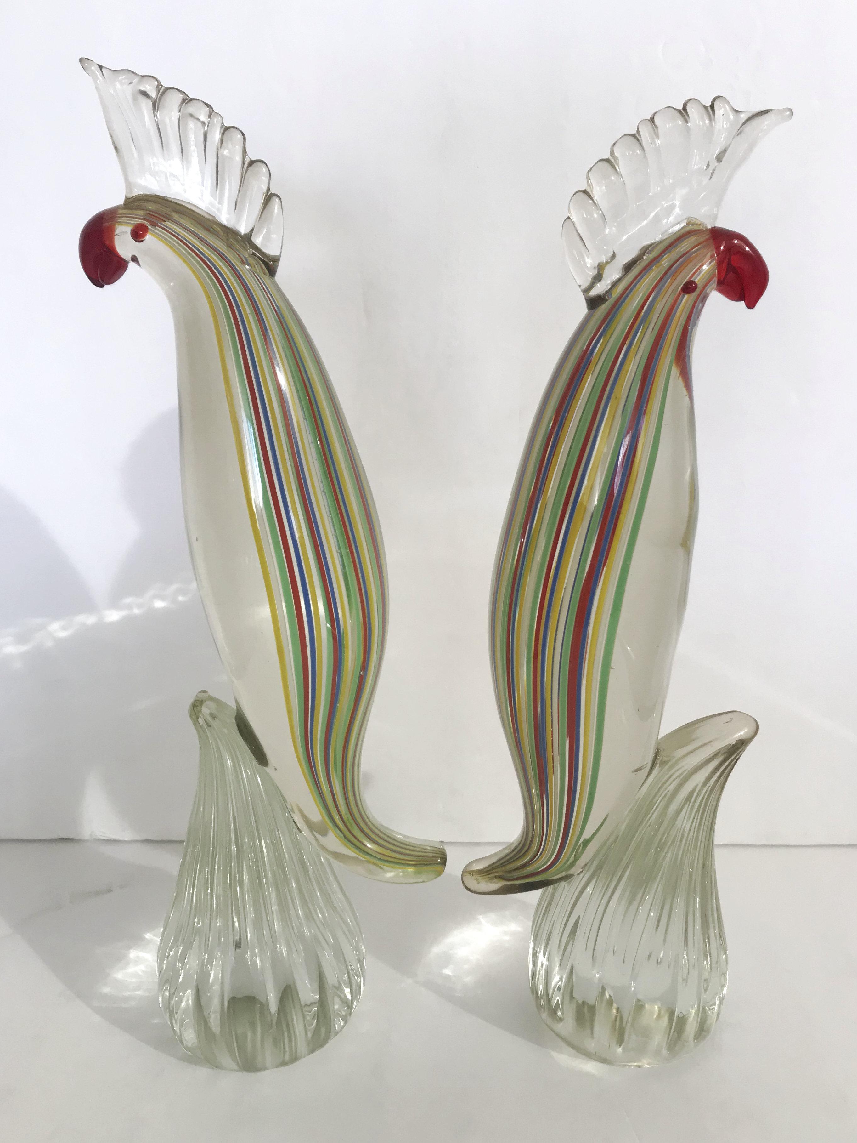 Pair of Murano Cockatoo Sculptures In Good Condition In Los Angeles, CA