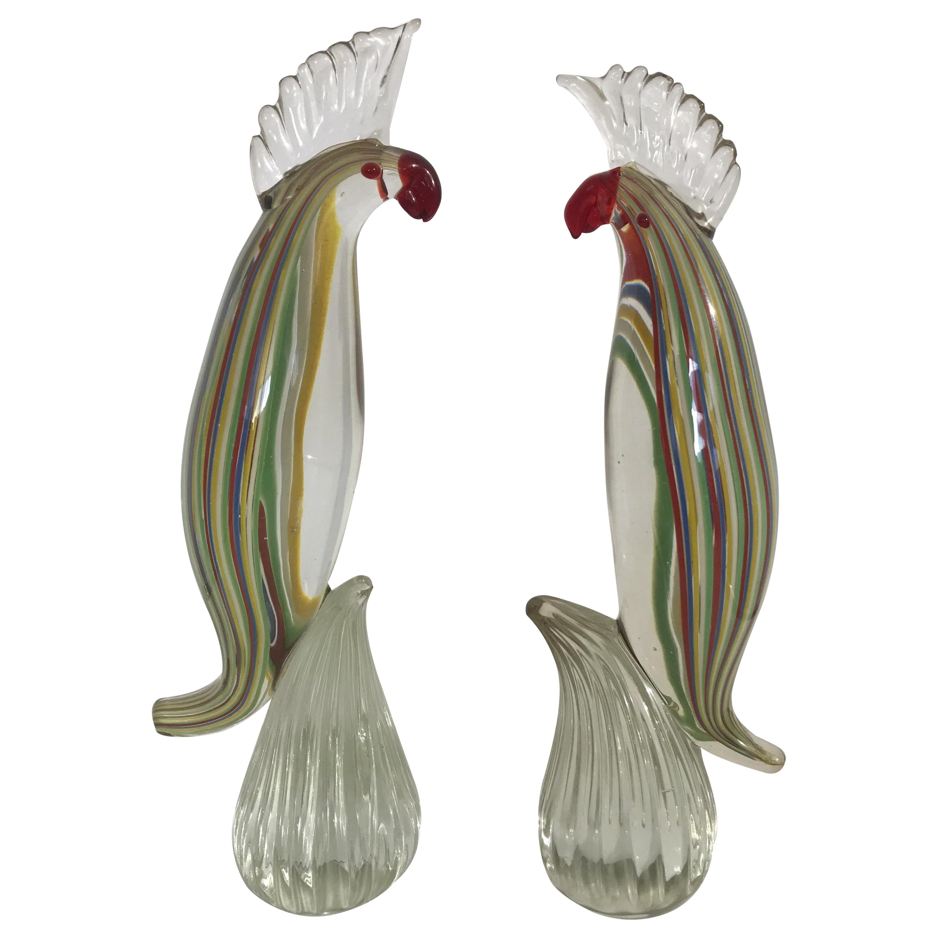 Pair of Murano Cockatoo Sculptures