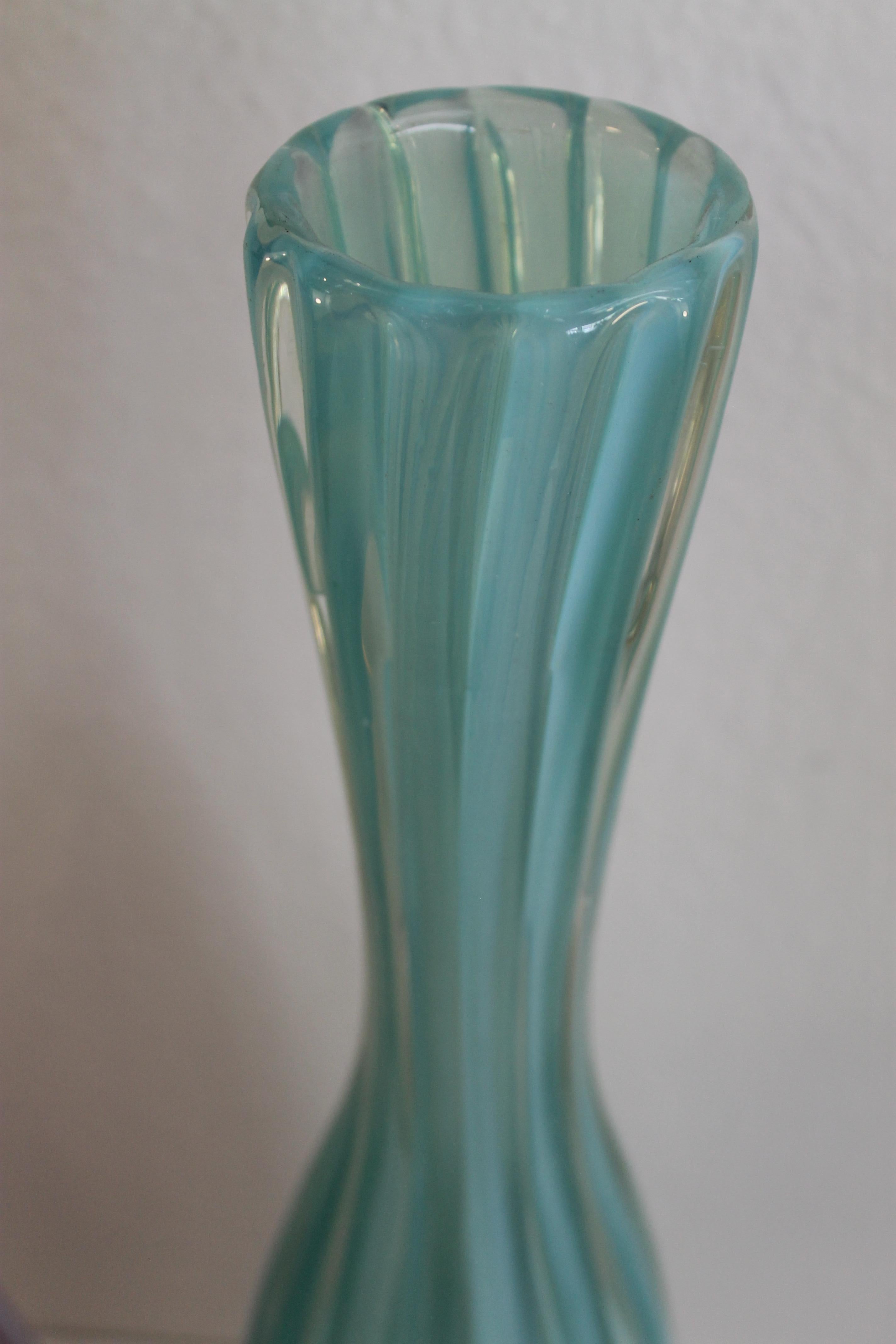 Italian Pair of Murano Cranberry, Turquoise and Opaque Vases For Sale