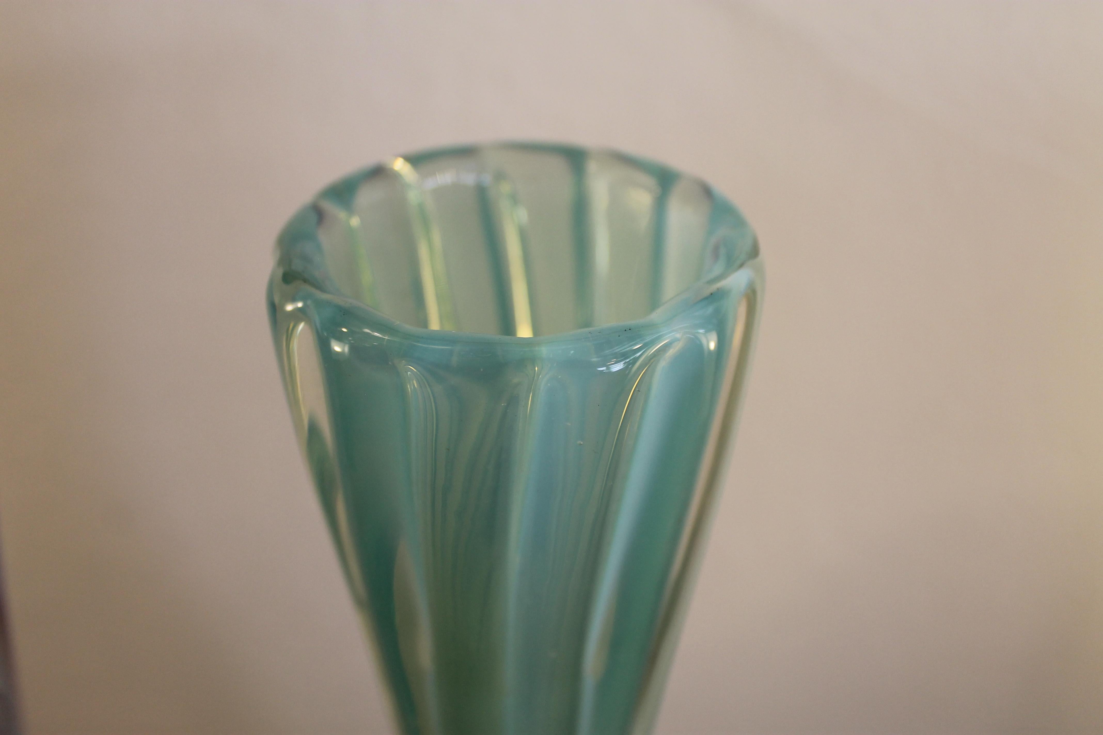 Pair of Murano Cranberry, Turquoise and Opaque Vases In Good Condition For Sale In Palm Springs, CA