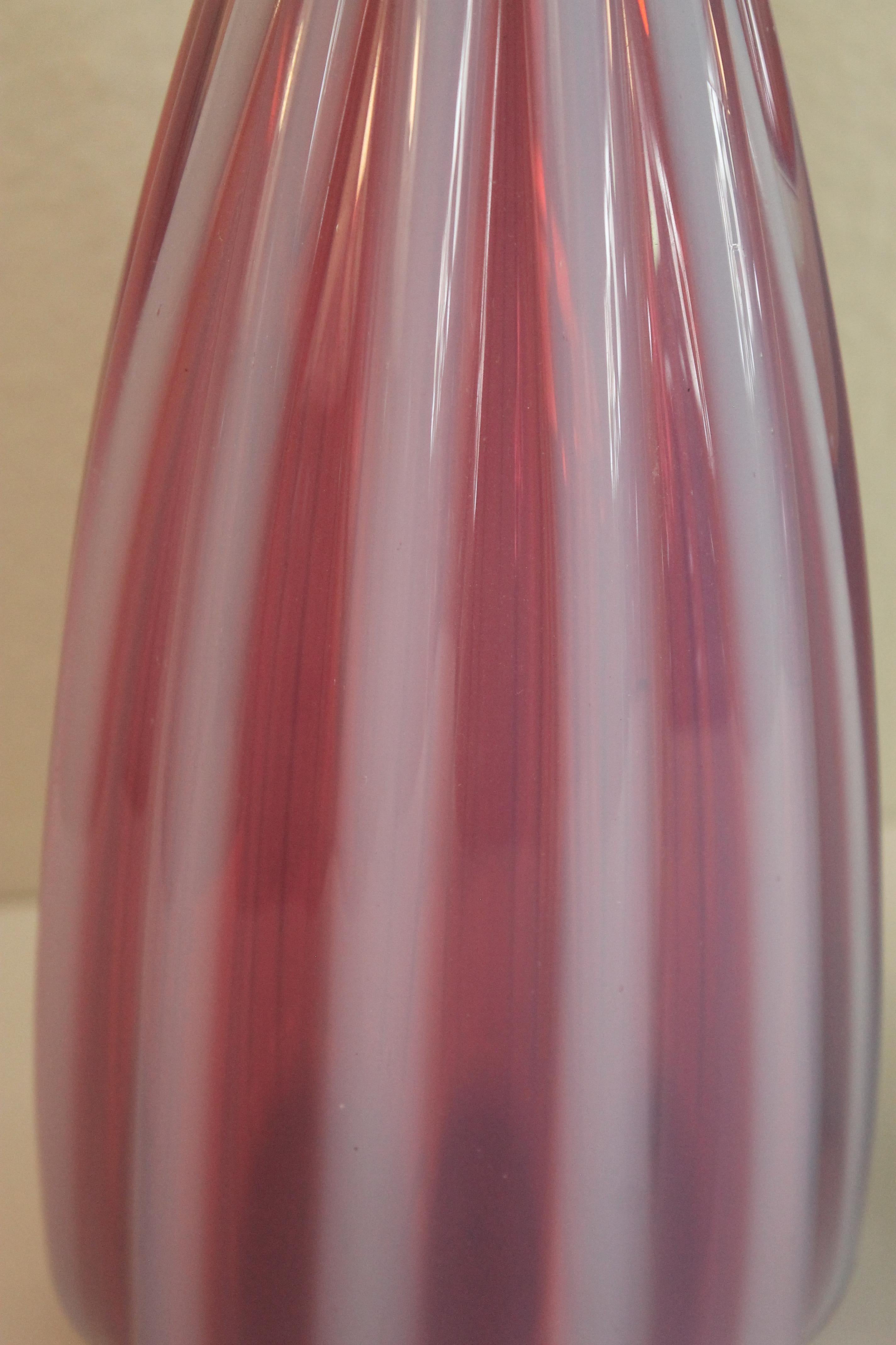 Glass Pair of Murano Cranberry, Turquoise and Opaque Vases For Sale