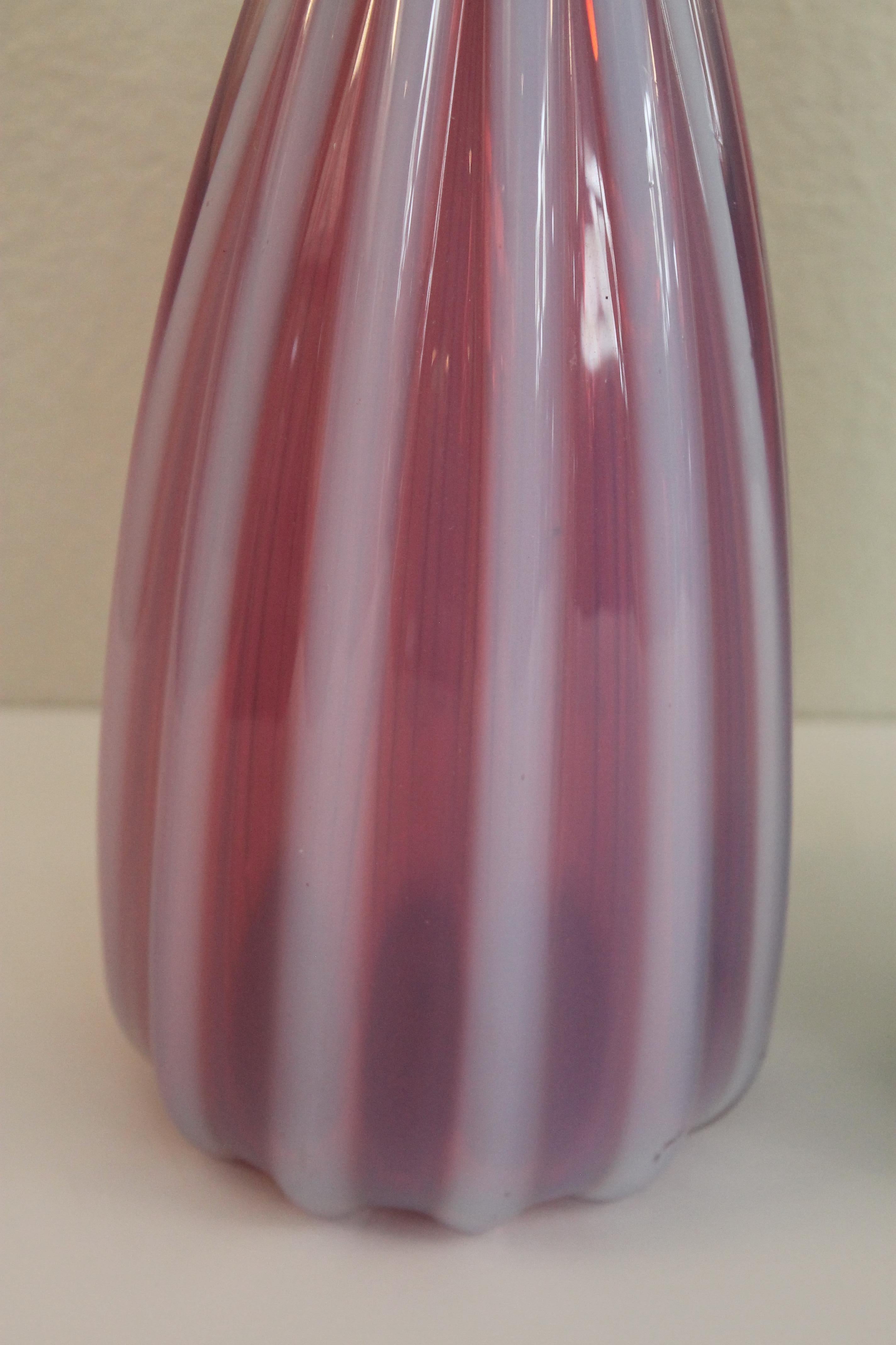 Pair of Murano Cranberry, Turquoise and Opaque Vases For Sale 1