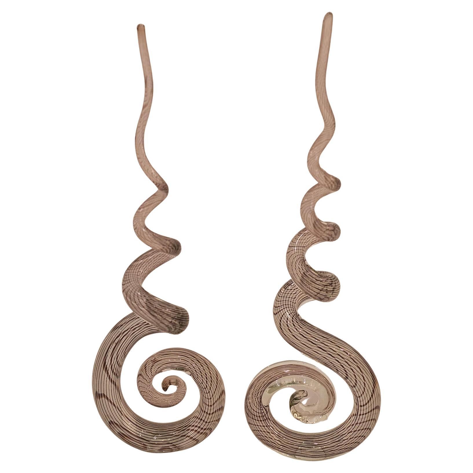 Coppia di sculture in vetro soffiato di Murano Curliecue in vendita