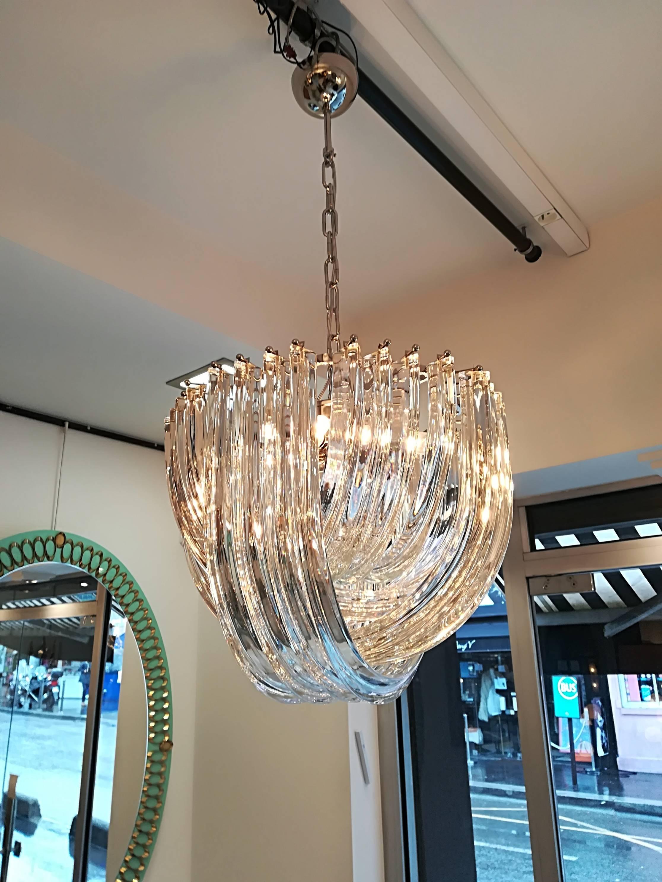 Italian Pair of Murano Curved Crystal Chandelier Attributed to Carlo Nason