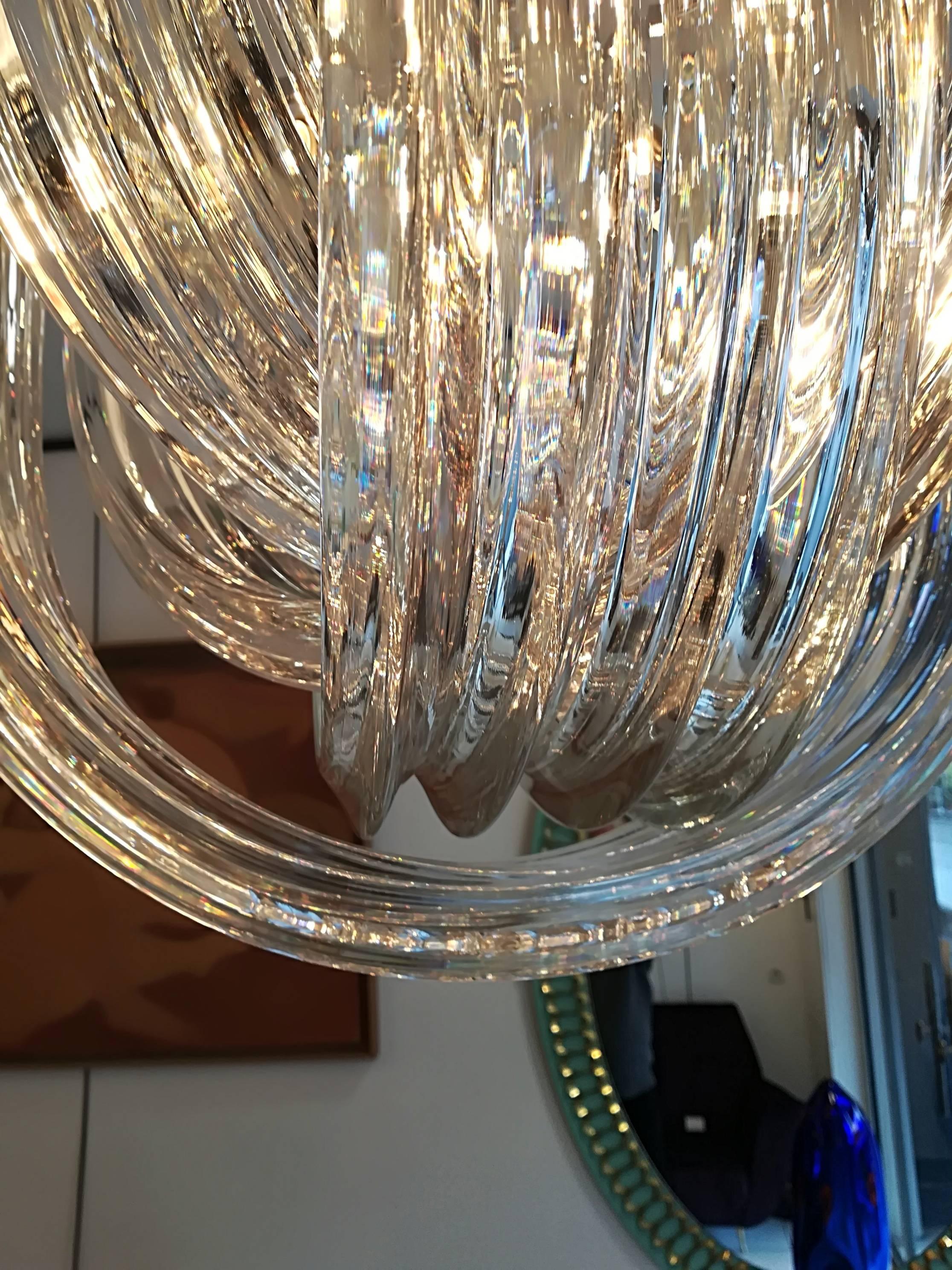 20th Century Pair of Murano Curved Crystal Chandelier Attributed to Carlo Nason