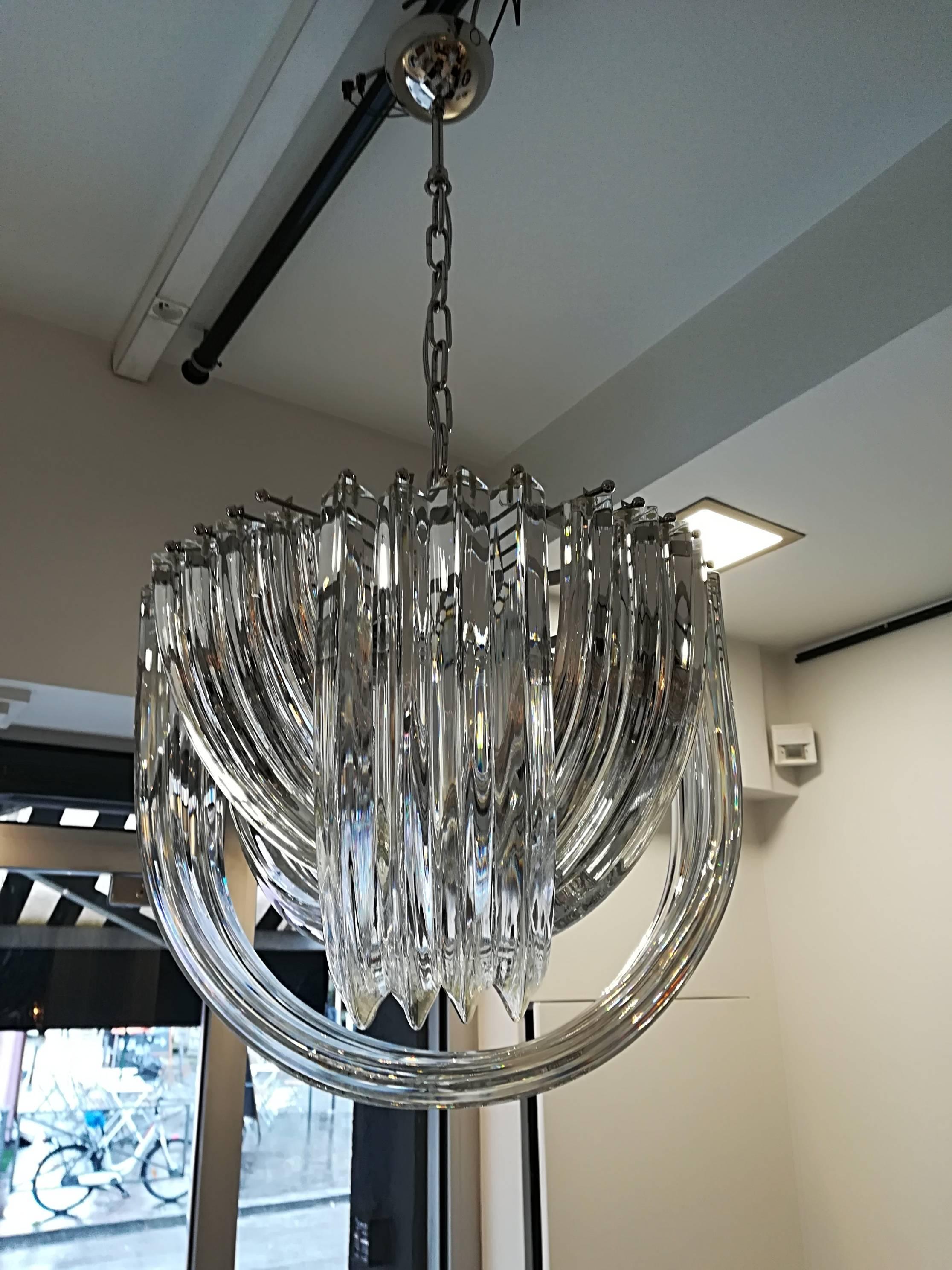 Pair of Murano Curved Crystal Chandelier Attributed to Carlo Nason 1