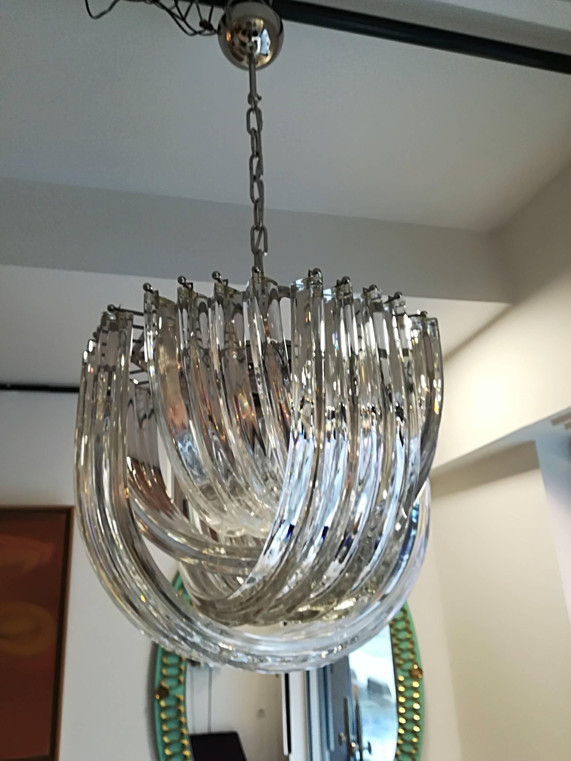 Pair of Murano Curved Crystal Chandelier Attributed to Carlo Nason 2