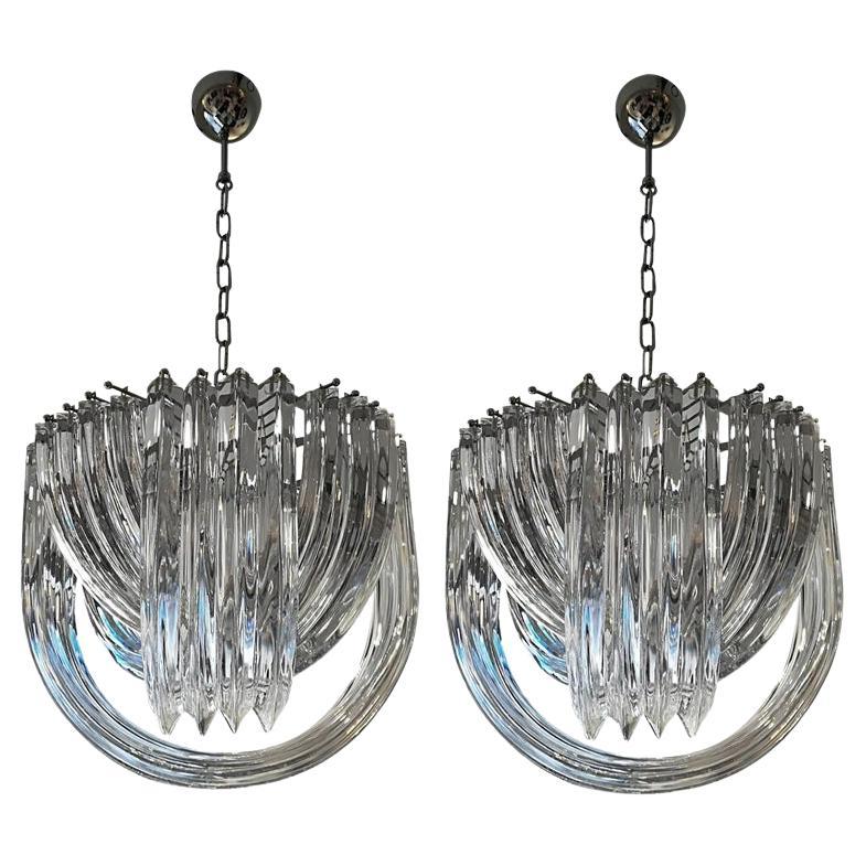 Pair of Murano Curved Crystal Chandelier Attributed to Carlo Nason For Sale