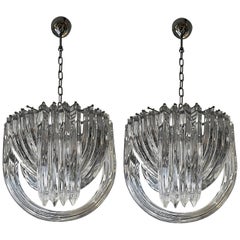 Pair of Murano Curved Crystal Chandelier by Carlo Nason
