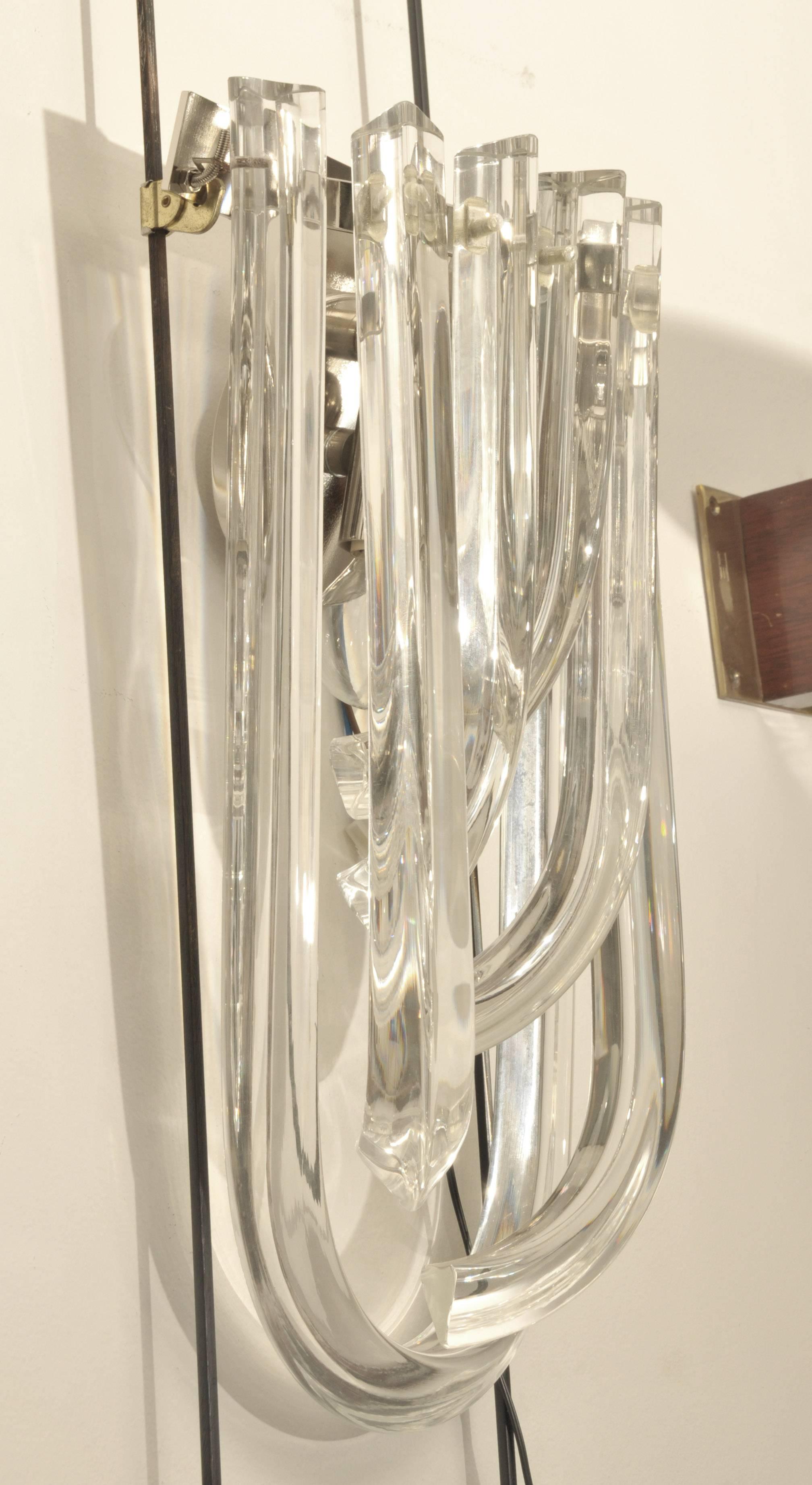 Italian Pair of Murano Curved Crystal Sconces