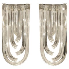 Vintage Pair of Murano Curved Crystal Sconces