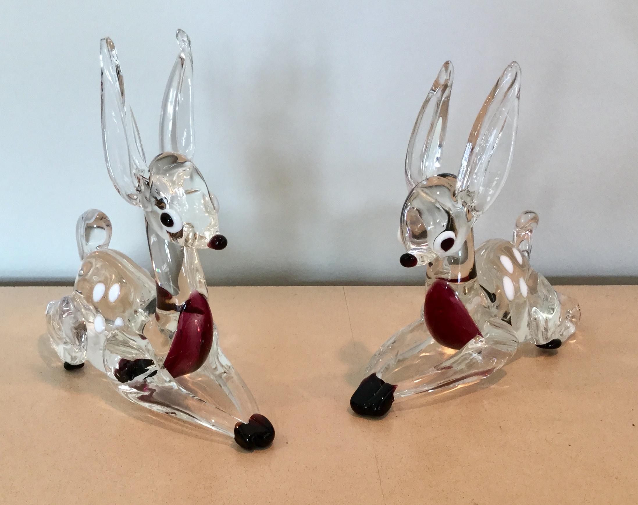 Rare pair of Murano deer sculptures attributed to Ferro Toso Barovier.