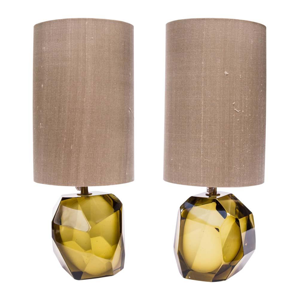 A beautiful pair of Murano diamond cut faceted tobacco colour glass table lamps, Italian modernist design by Alberto Dona
These are sold without lamp shades.