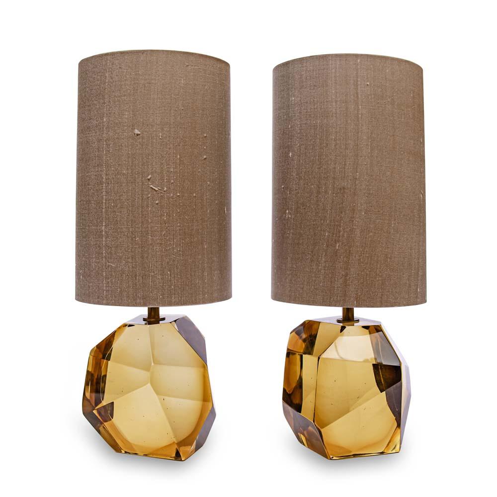 Modern Pair of Murano Diamond Cut Faceted Glass Table Lamps by Alberto Dona Italian