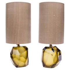 Pair of Murano diamond cut faceted glass Table Lamps by Alberto Dona Italian