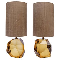 Pair of Murano Diamond Cut Faceted Glass Table Lamps by Alberto Dona Italian