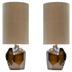 Pair of Murano diamond cut faceted glass Table Lamps by Alberto Dona Italian