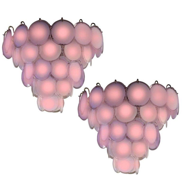 Pair of Pink Amethyst Murano Disc Chandelier, 1970s For Sale 4