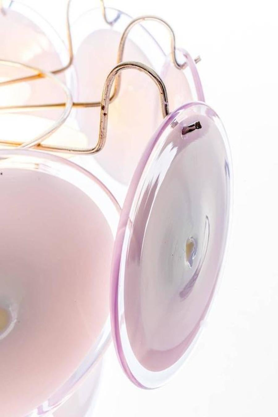 Coppia di lampadari a disco di Murano con ametista rosa, anni '70 in vendita 1