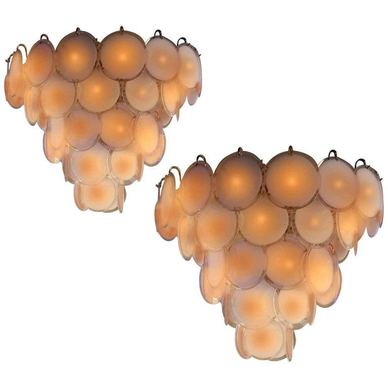Pair of Murano Disc Chandeliers by Vistosi, 1970s In Excellent Condition In Budapest, HU