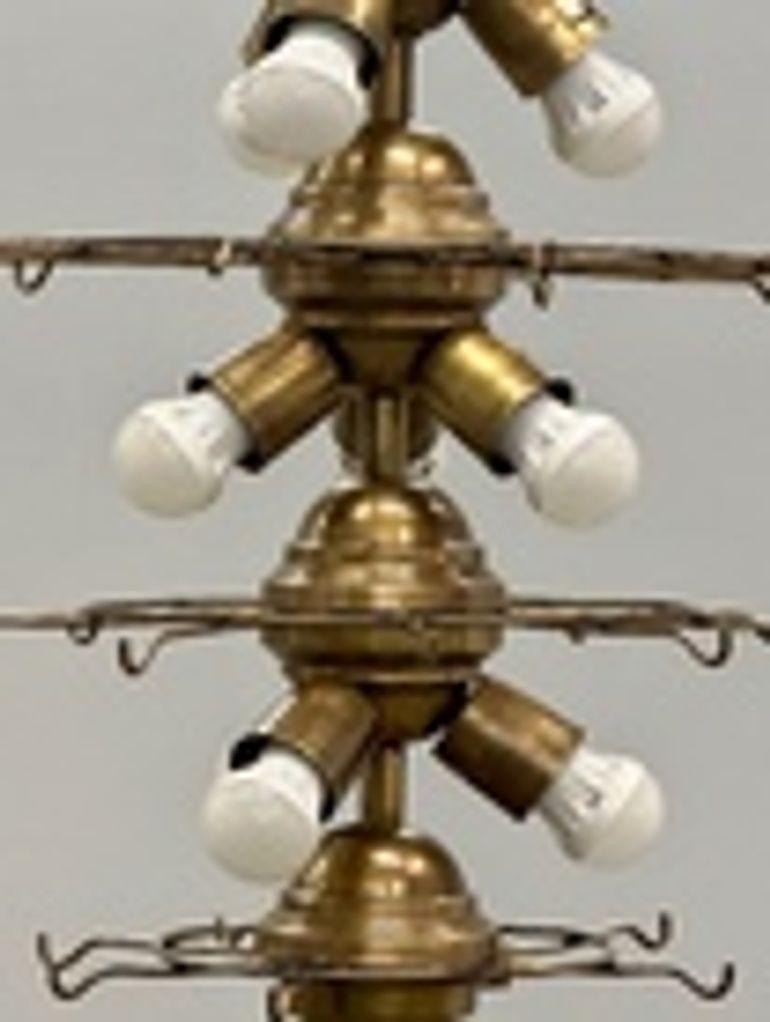 Pair of Murano Disc Mid-Century Modern Chandeliers, Antiqued Brass, New Wired For Sale 14