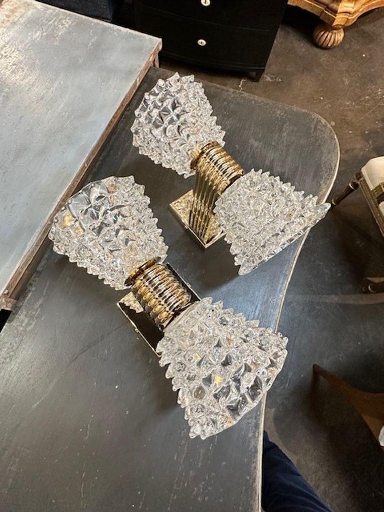 Brass Pair of Murano Double Cup Sconces For Sale