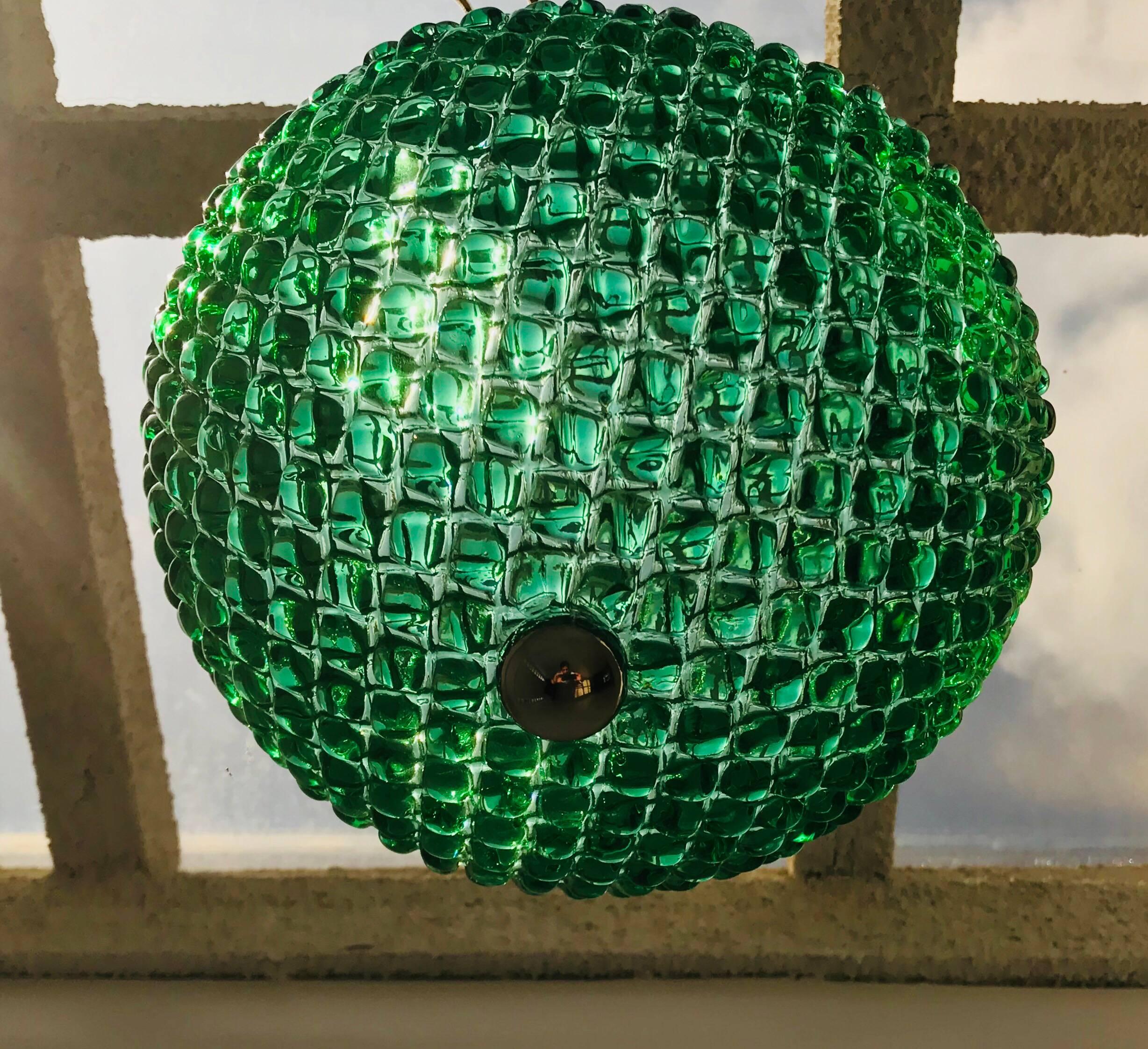 Pair of Murano Emerald Green Glass 1960s Pendants 4