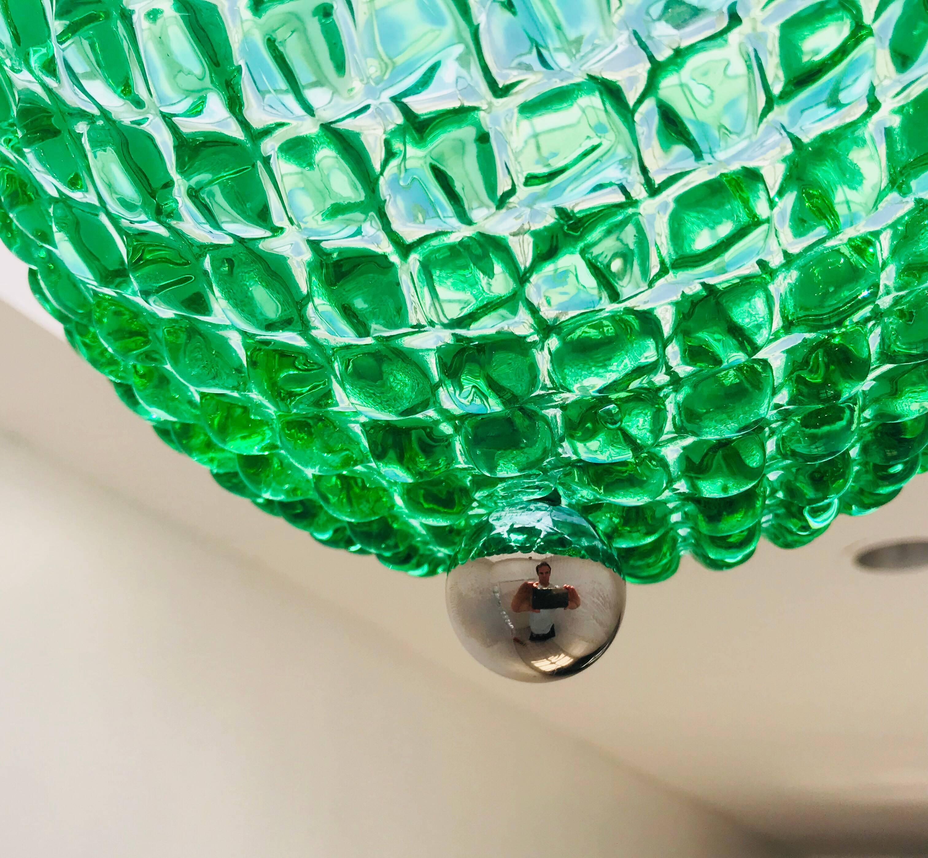 Mid-Century Modern Pair of Murano Emerald Green Glass 1960s Pendants