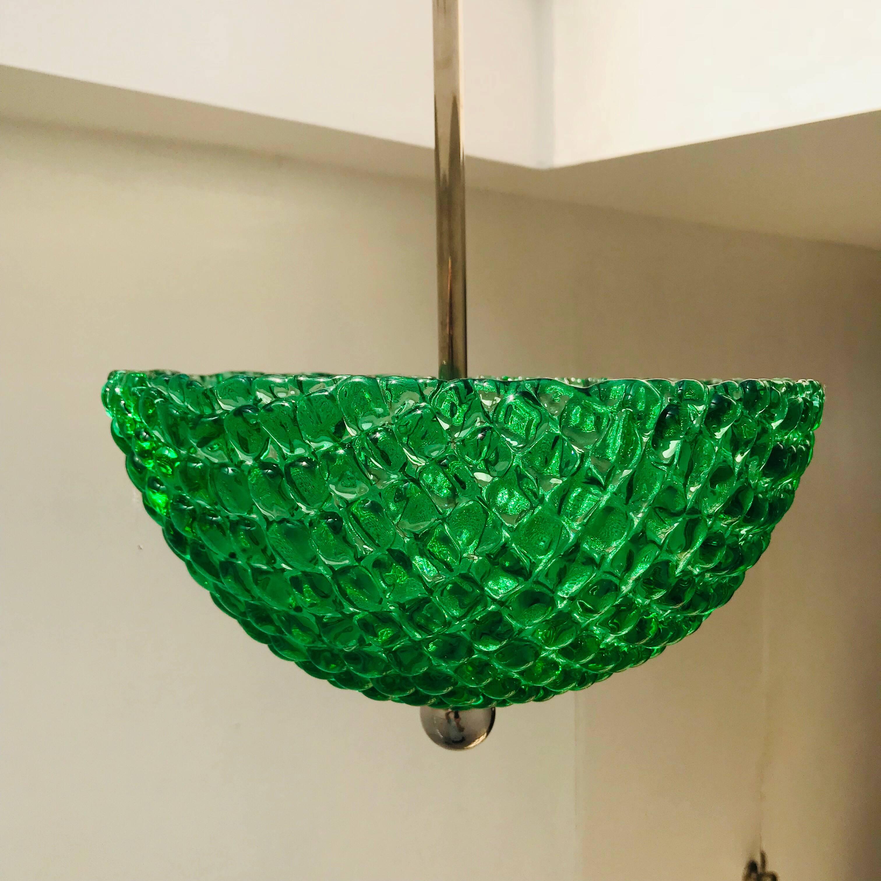 Italian Pair of Murano Emerald Green Glass 1960s Pendants