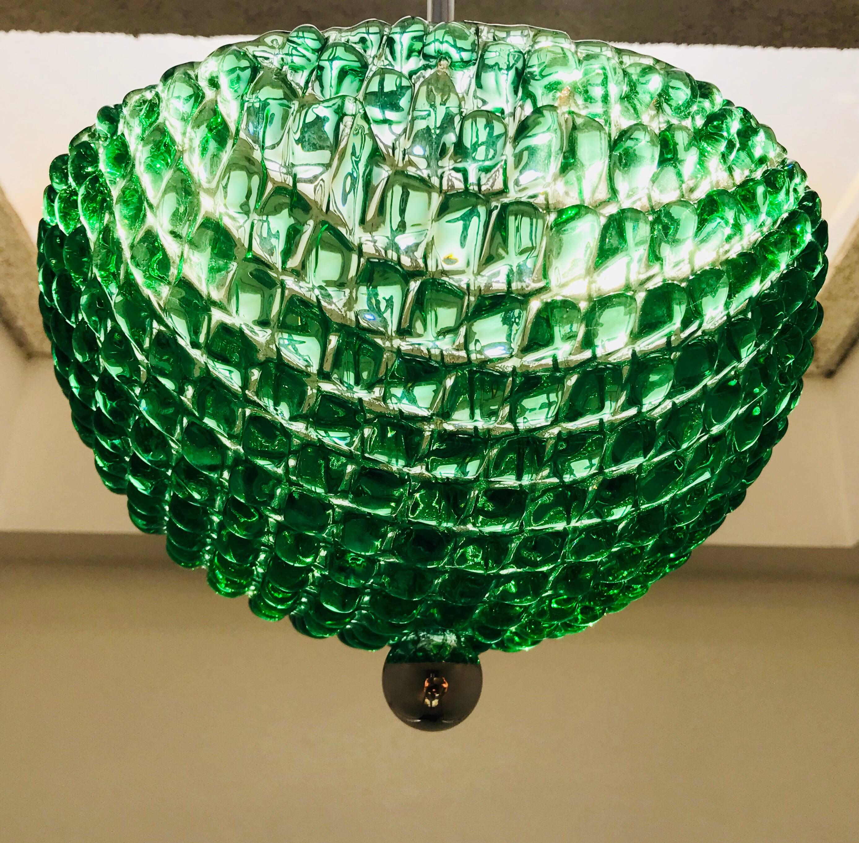 Pair of Murano Emerald Green Glass 1960s Pendants 2