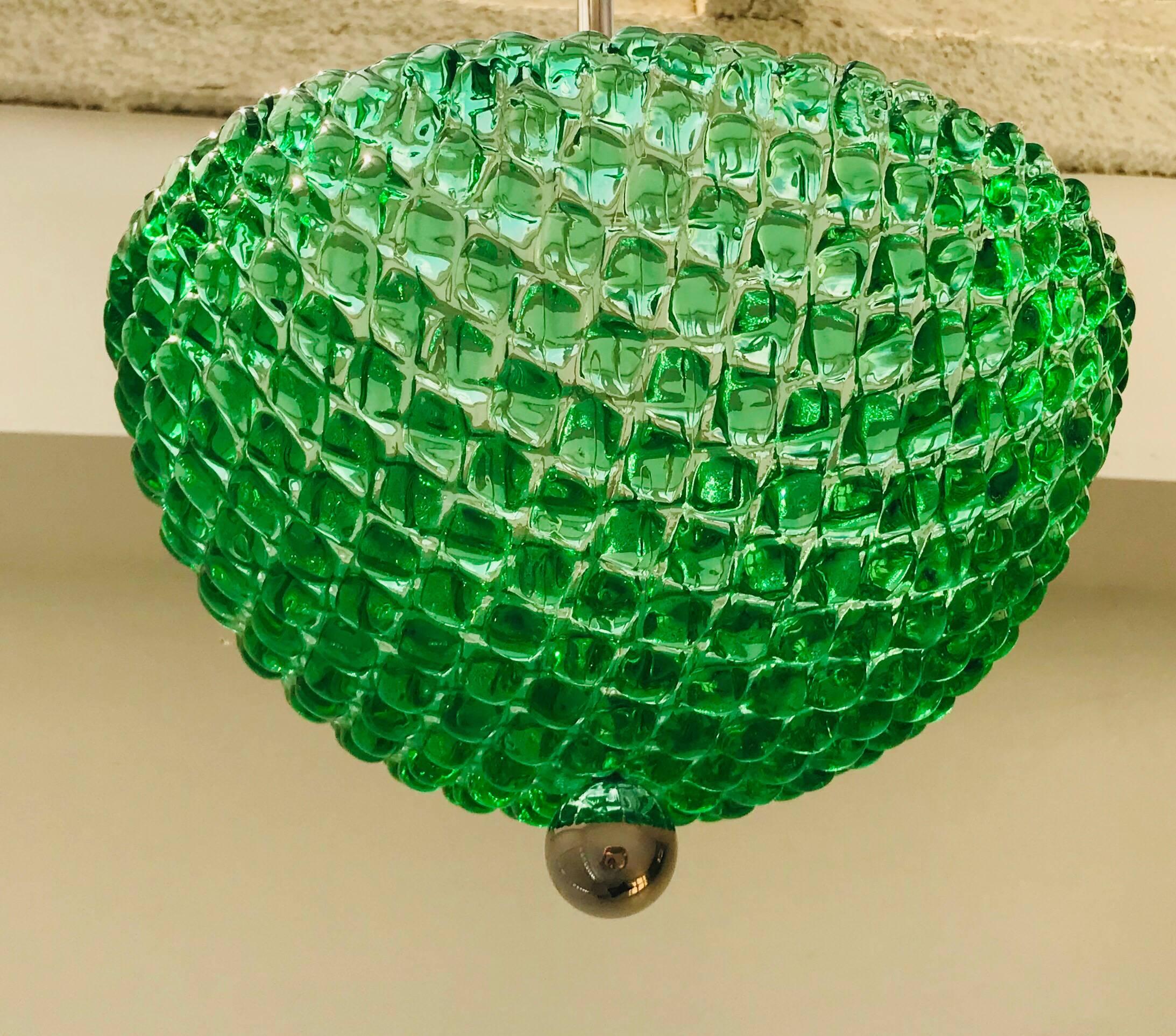 Pair of Murano Emerald Green Glass 1960s Pendants 3