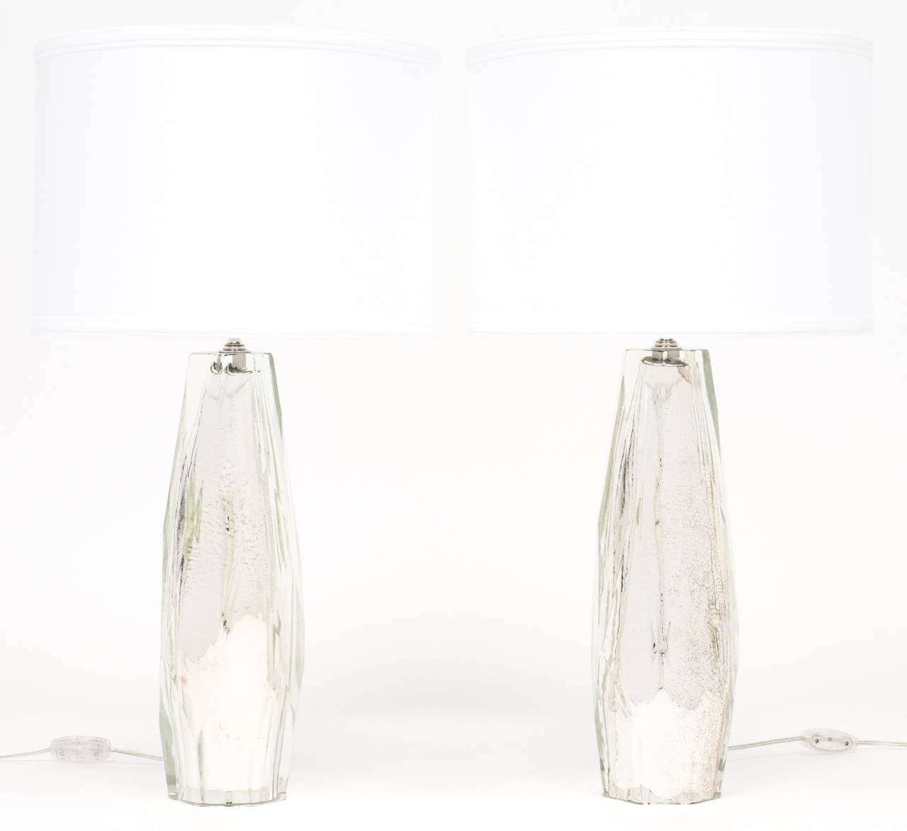Modern Pair of Murano Faceted Mercury Glass Lamps For Sale
