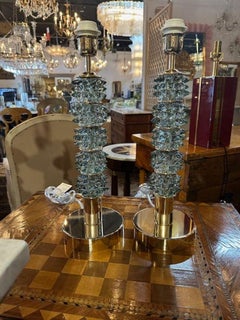 Pair of Murano Fontana Green Glass Lamps