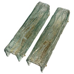 Pair of Murano Fontana Green Granola Glass Square Tube Sconces